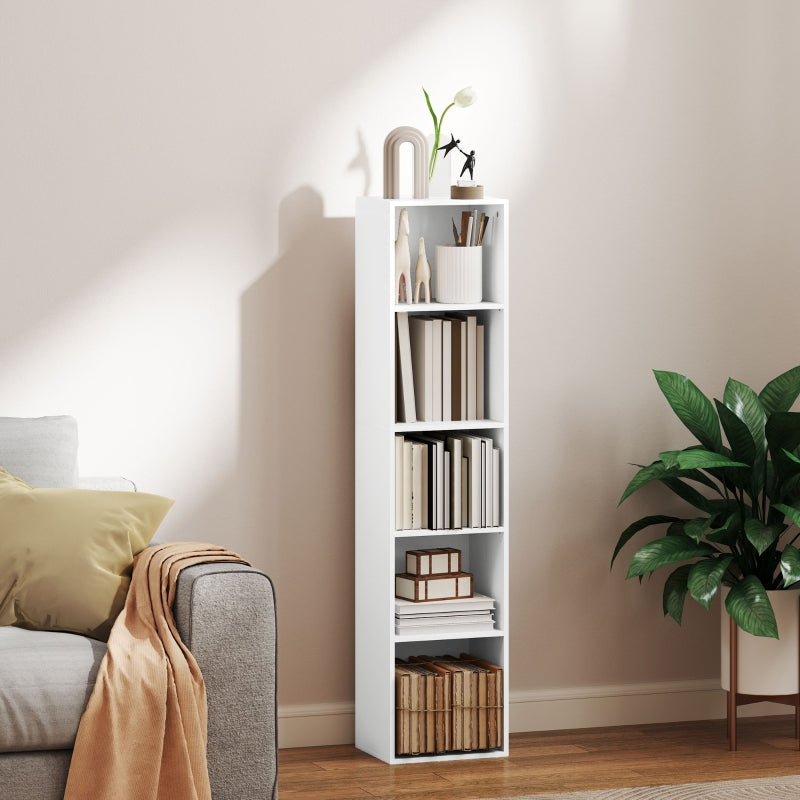 Bücherregal, verstellbares 5-stöckiges Aufbewahrungsregal, Weiß