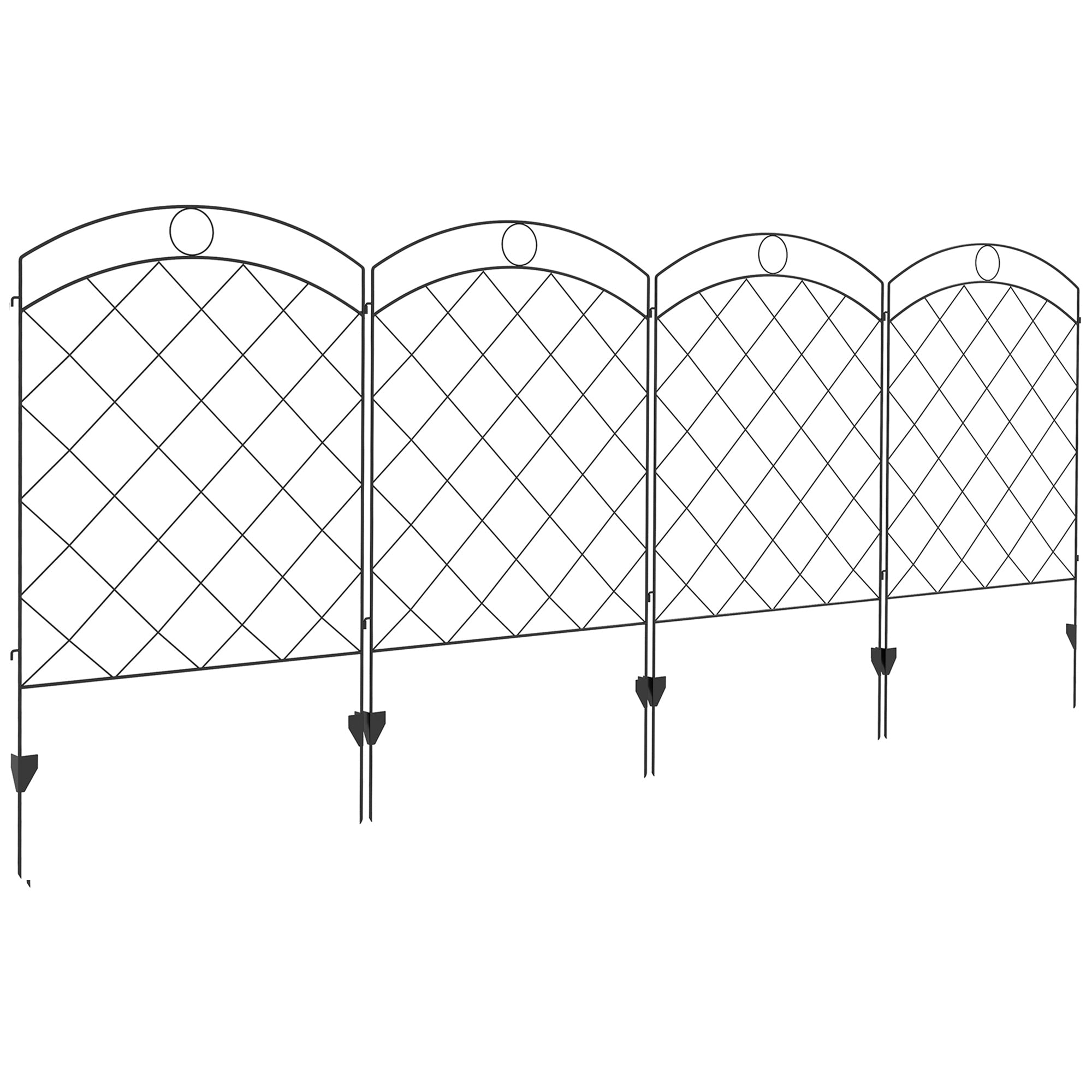 Steel Decorative Picket Fence Panels, Set of 4 Outdoor, Black