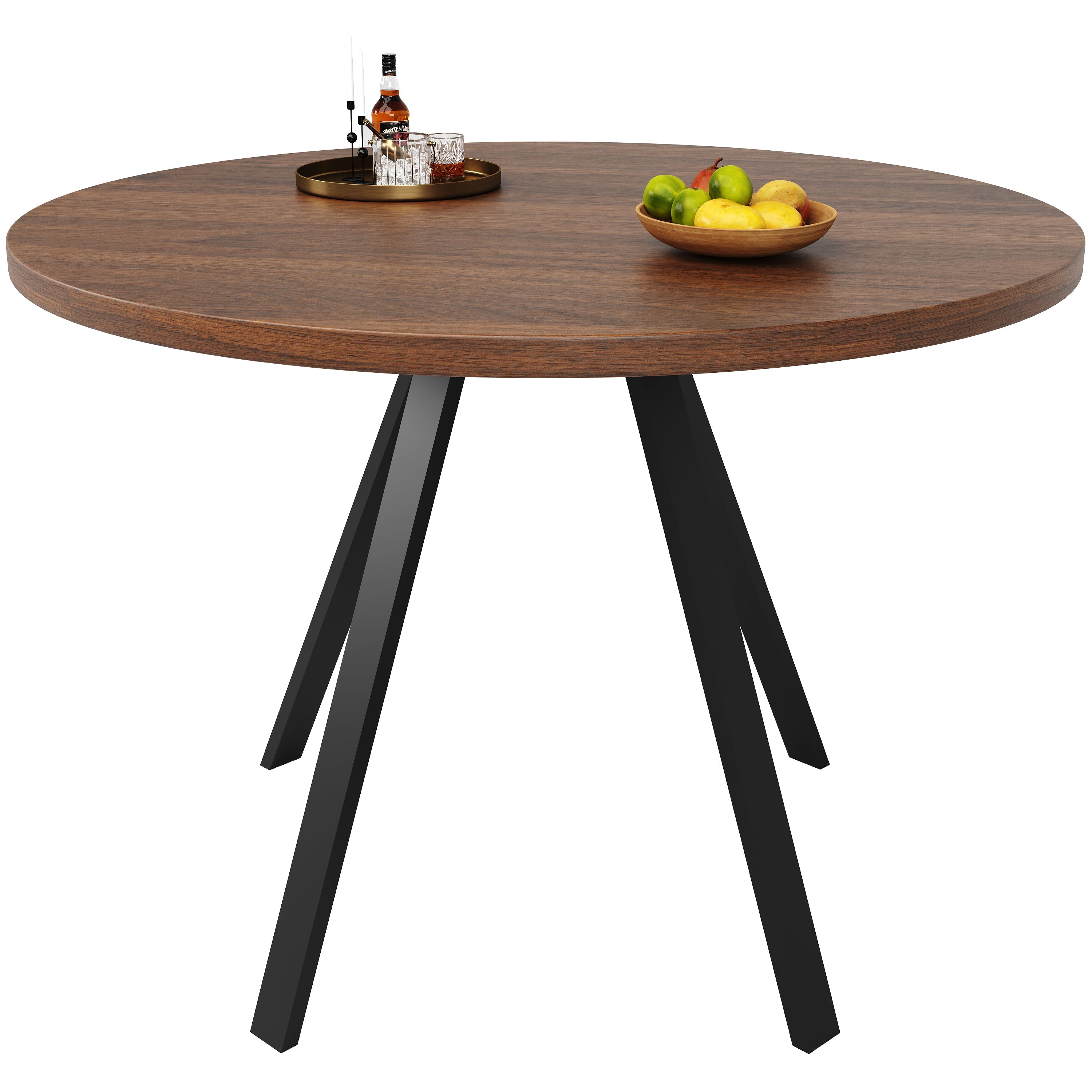 Round Dining Table 80cm Kitchen Coffee Table for 4 Metal Legs Walnut & Black