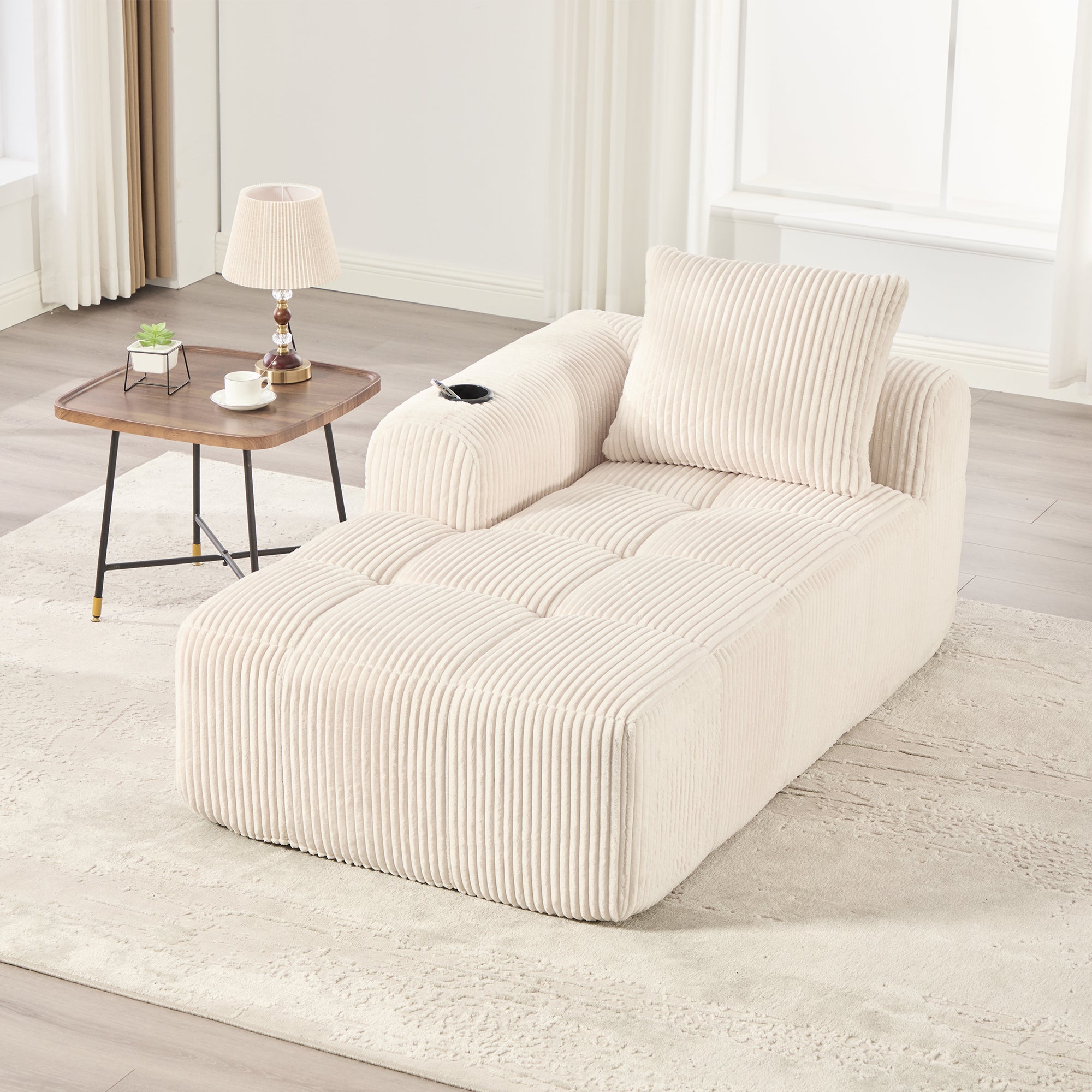Corduroy Recliner Sofa - No Assembly, Side Pocket & Drink Holder