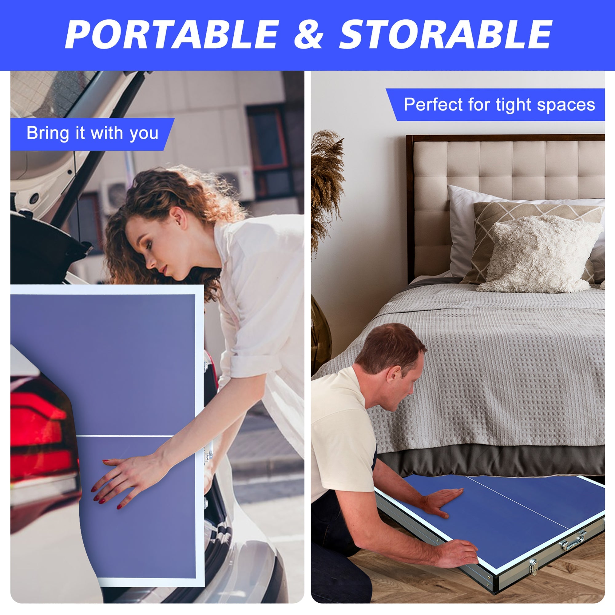 Foldable Ping Pong Table with Net & Paddles Set, Indoor/Outdoor, Blue