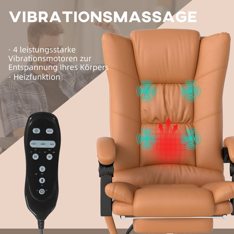 Vinsetto Office Chair, Massage Heating Swivel Reclining, Light Brown