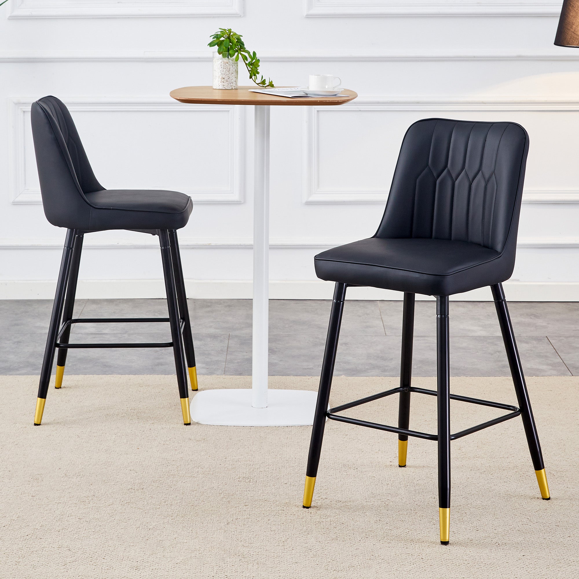 Set of 2 Bar Stools 100cm High Footrest - Black PU Leather