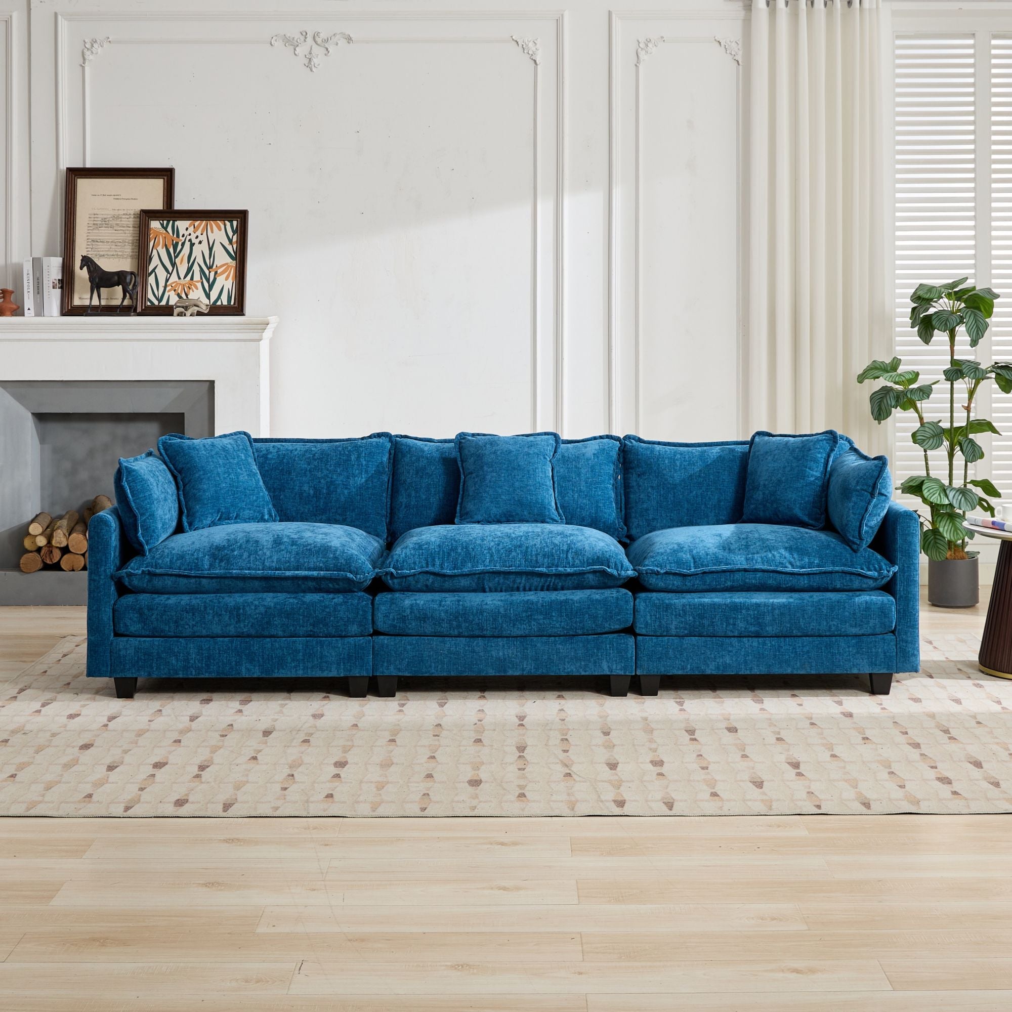 Cloud Sofa One Seat Modern Sectional Cushion (Armrests Not Included) - Blue Chenille