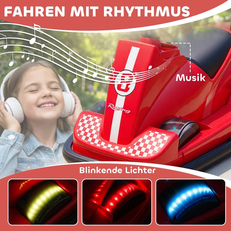 Bumper Car for Children with 360-Degree Rotation, LED Lights and Music, Red