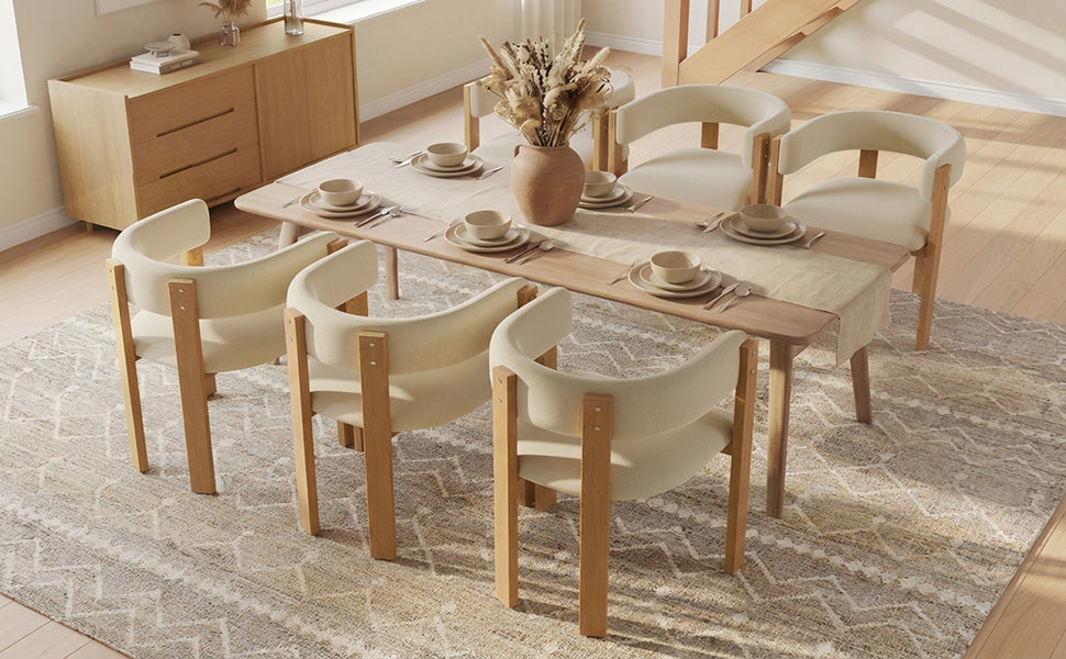 Ergonomic Dining Chair Set of 6 with Thick Padding and Iron Legs, Wood Look