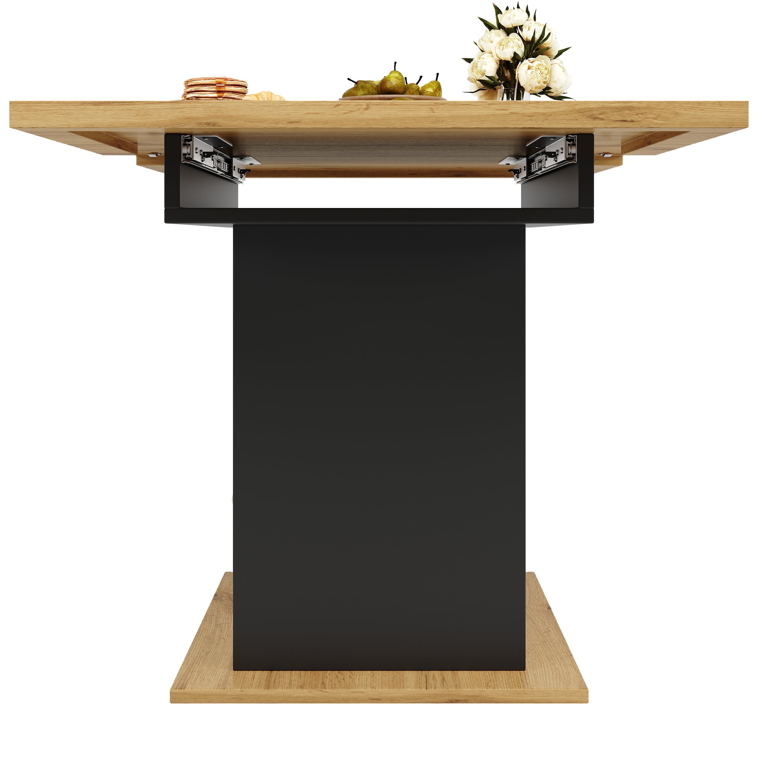 Telescopic Dining Table, Extendable Foldable 4-6 Person Storage, MDF Metal