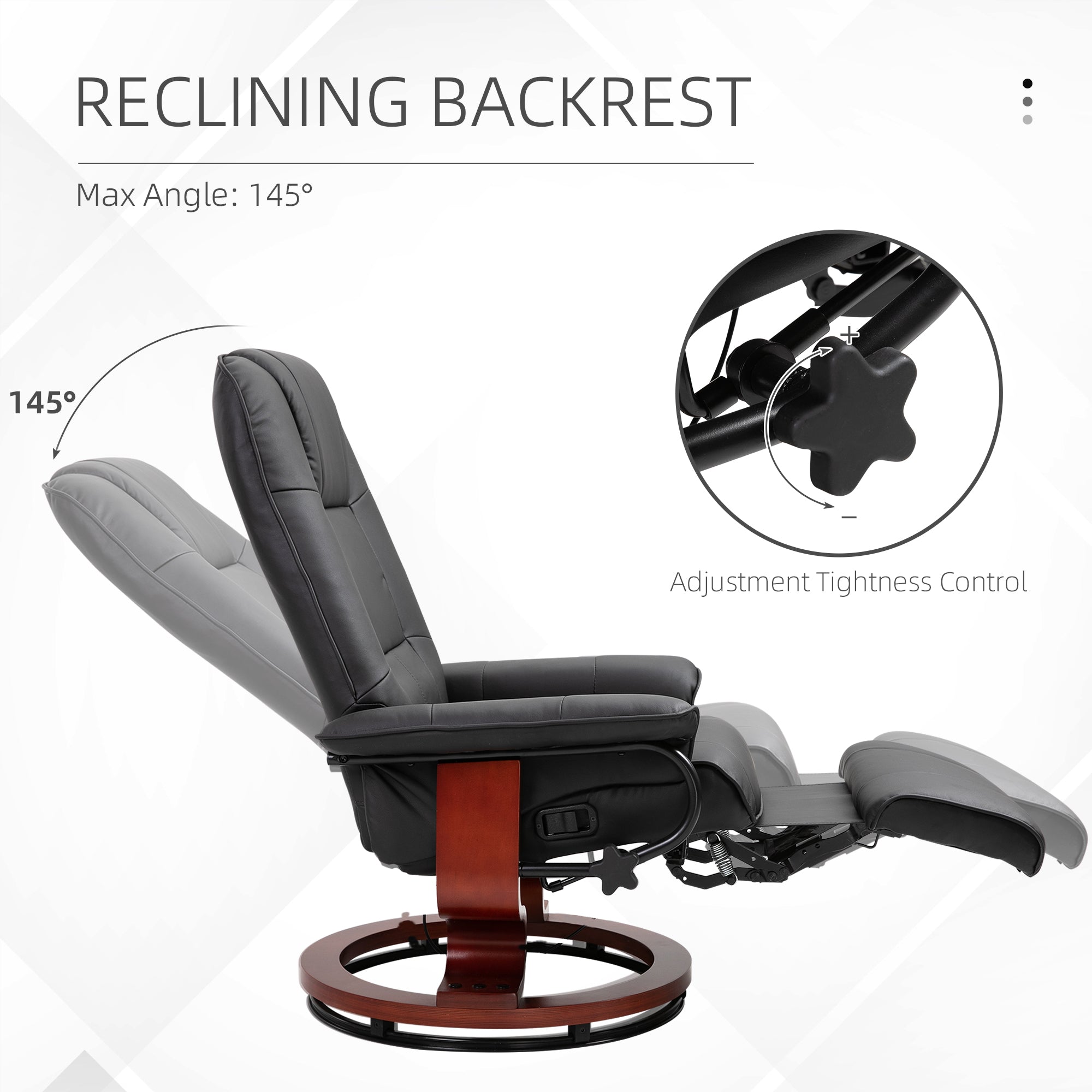 Swivel Recliner Chair with Footstool, Manual Recliner Armchair, Faux Leather, Black