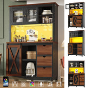 Modern Tall Sideboard Cabinet with LED App Control and Sliding Door, Black