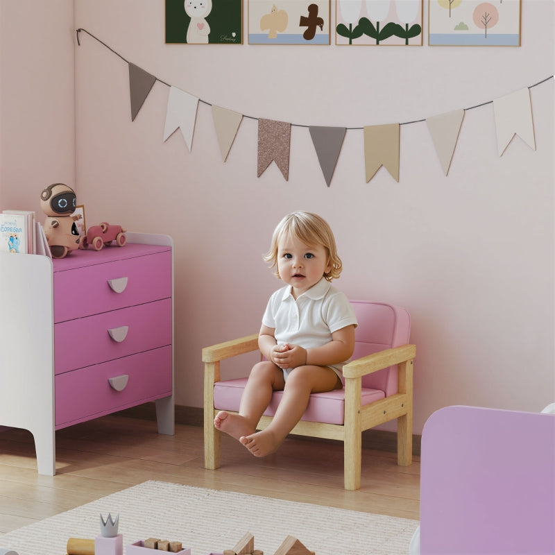 Children's Armchair Sofa Upholstered Wooden Frame for 3-8 Years Corduroy Pink