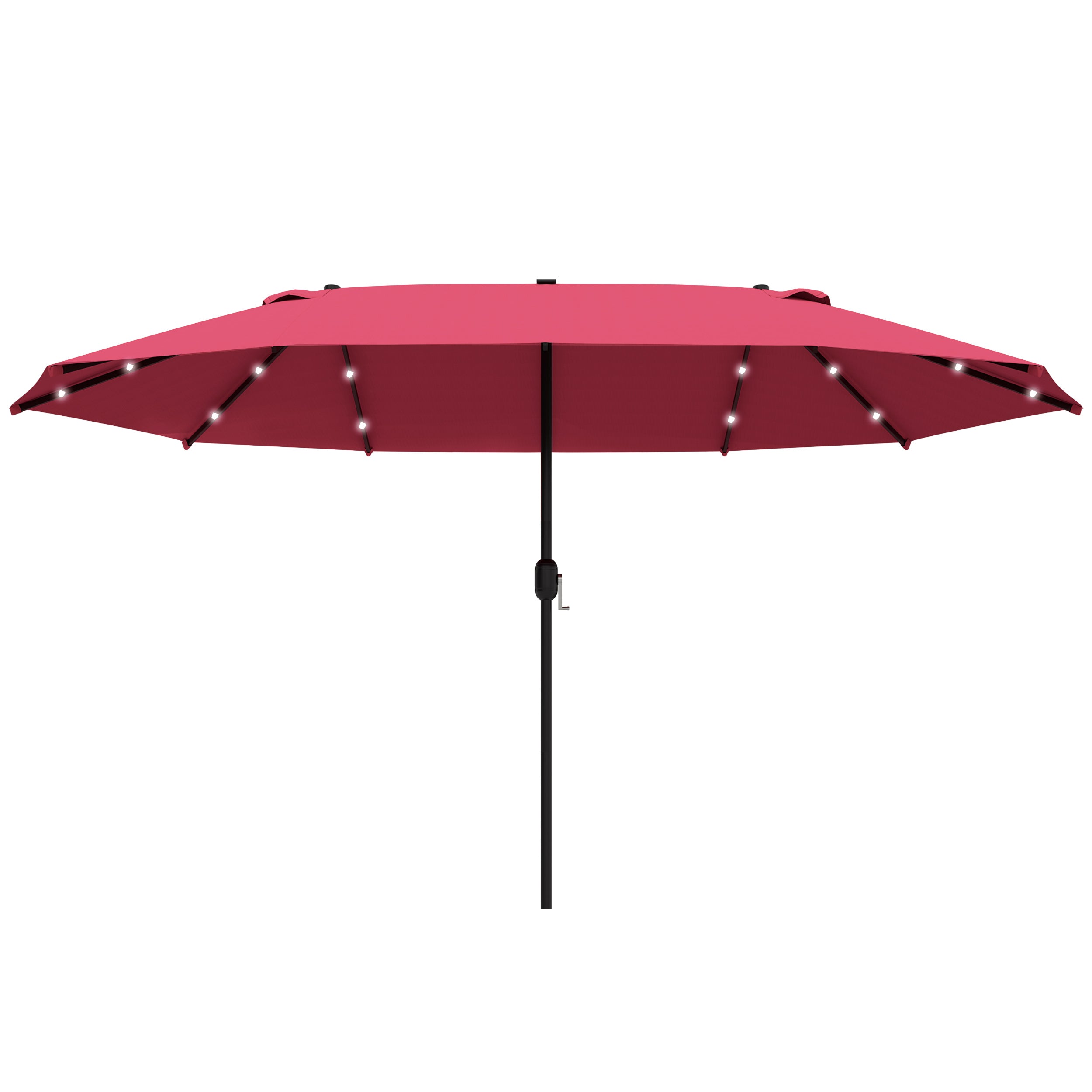 4.4m Double-Sided Umbrella Patio Parasol with LED Solar Lights, Red