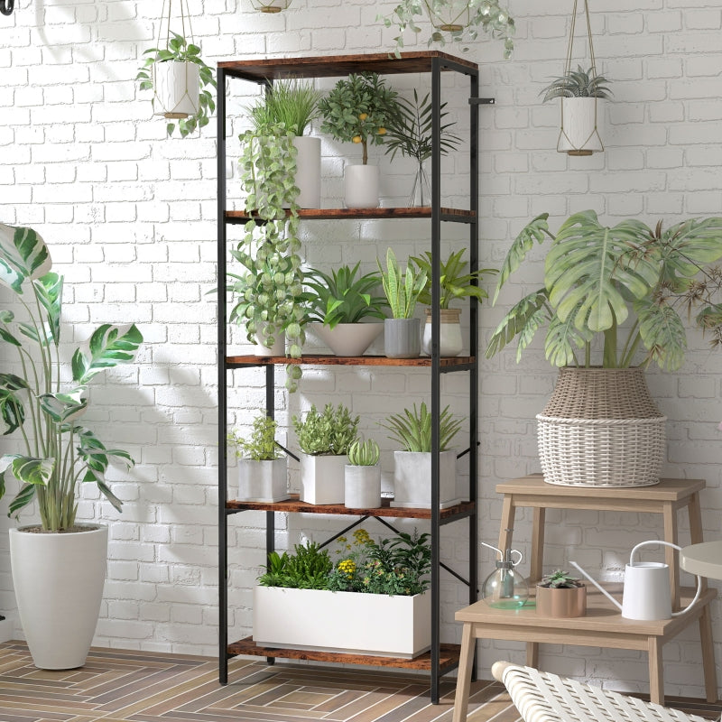 Bookshelf 5-Tier Metal Shelf Melamine Brown