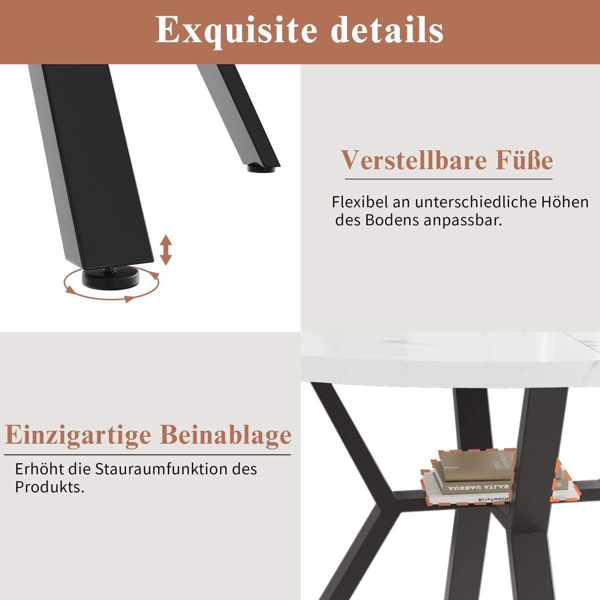 Dining Table and Chair Set 5-Piece Round Marble Table 4 Ergonomic Chairs Black Metal & Black Suede