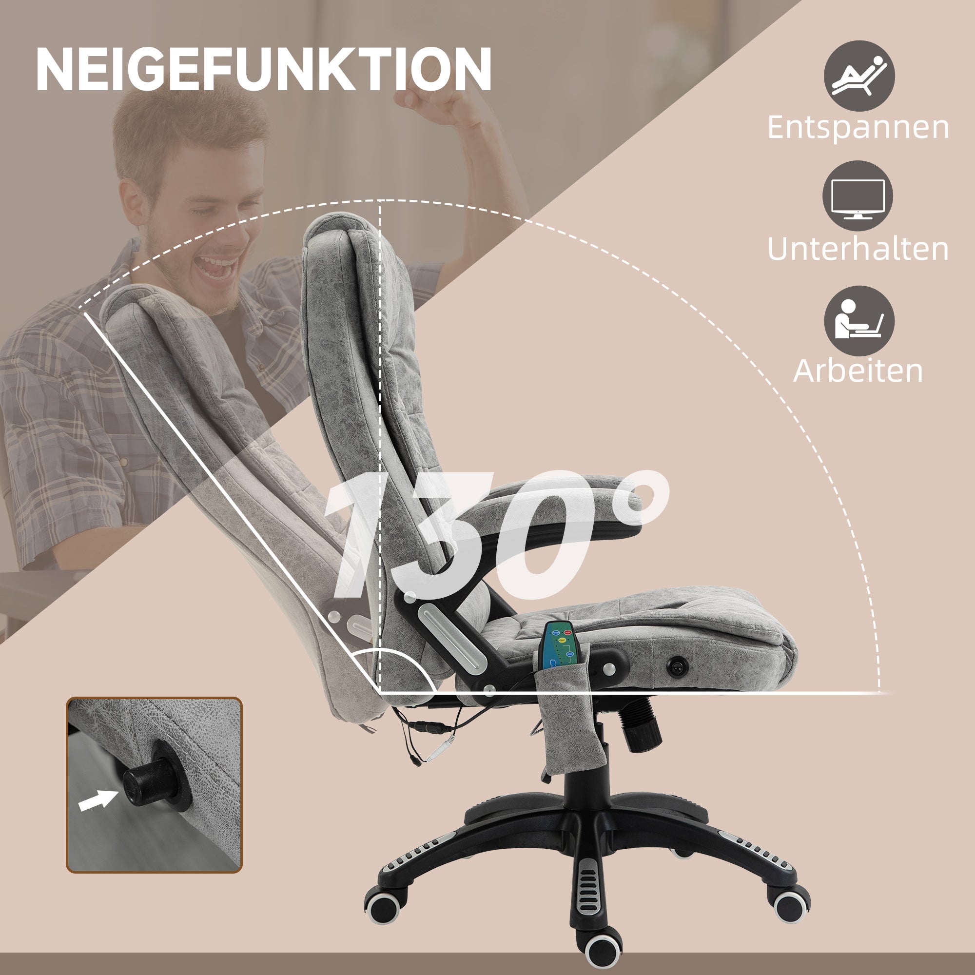 Office Chair Ergonomic Massage Heat Function Adjustable Smooth Movement, Grey