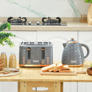 Breakfast Set 1.7L Kettle 4 Slice Toaster 3000W 7 Browning Levels Defrost Reheat Grey
