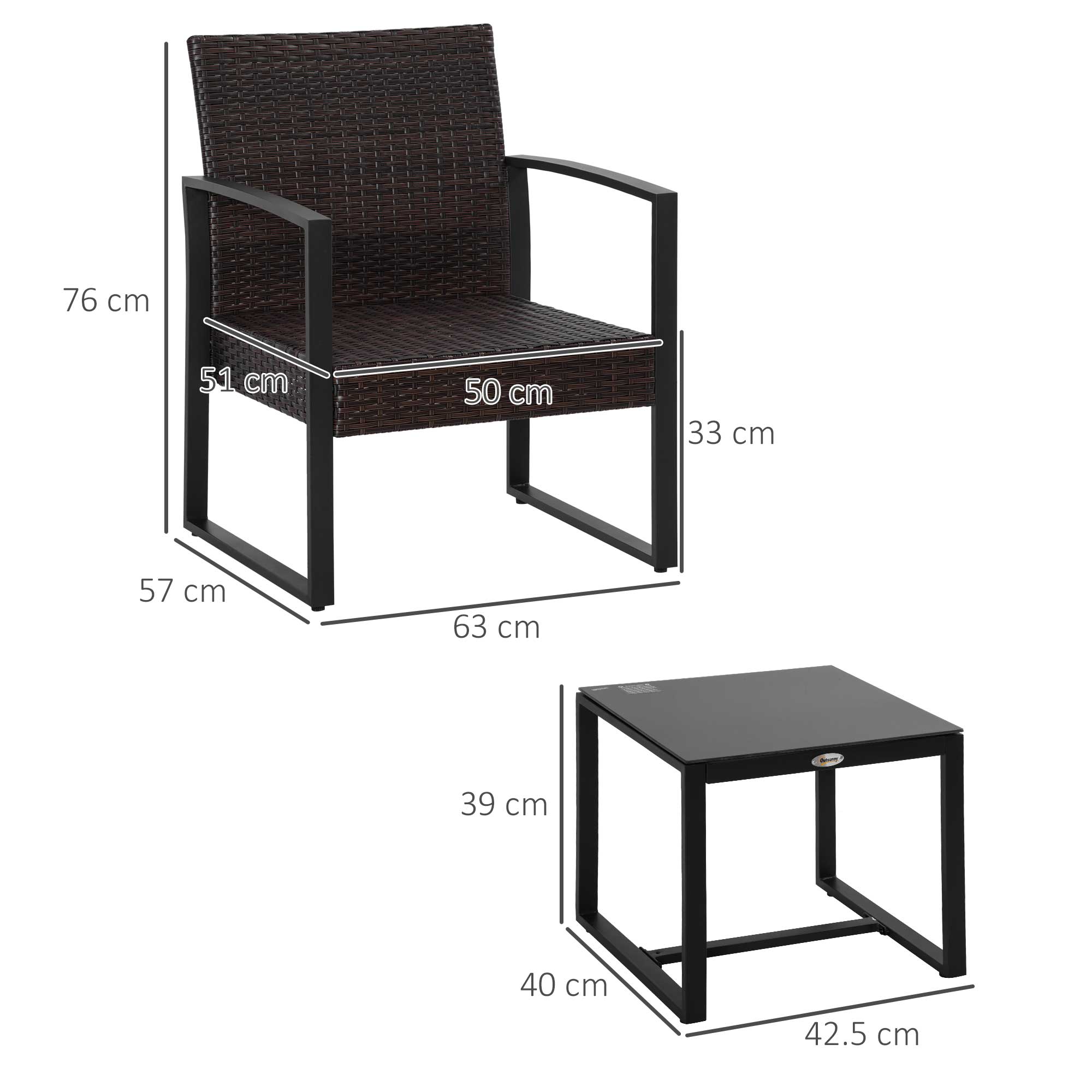 3 Piece PE Rattan Wicker Garden Bistro Set with Sofa and Coffee Table, Beige