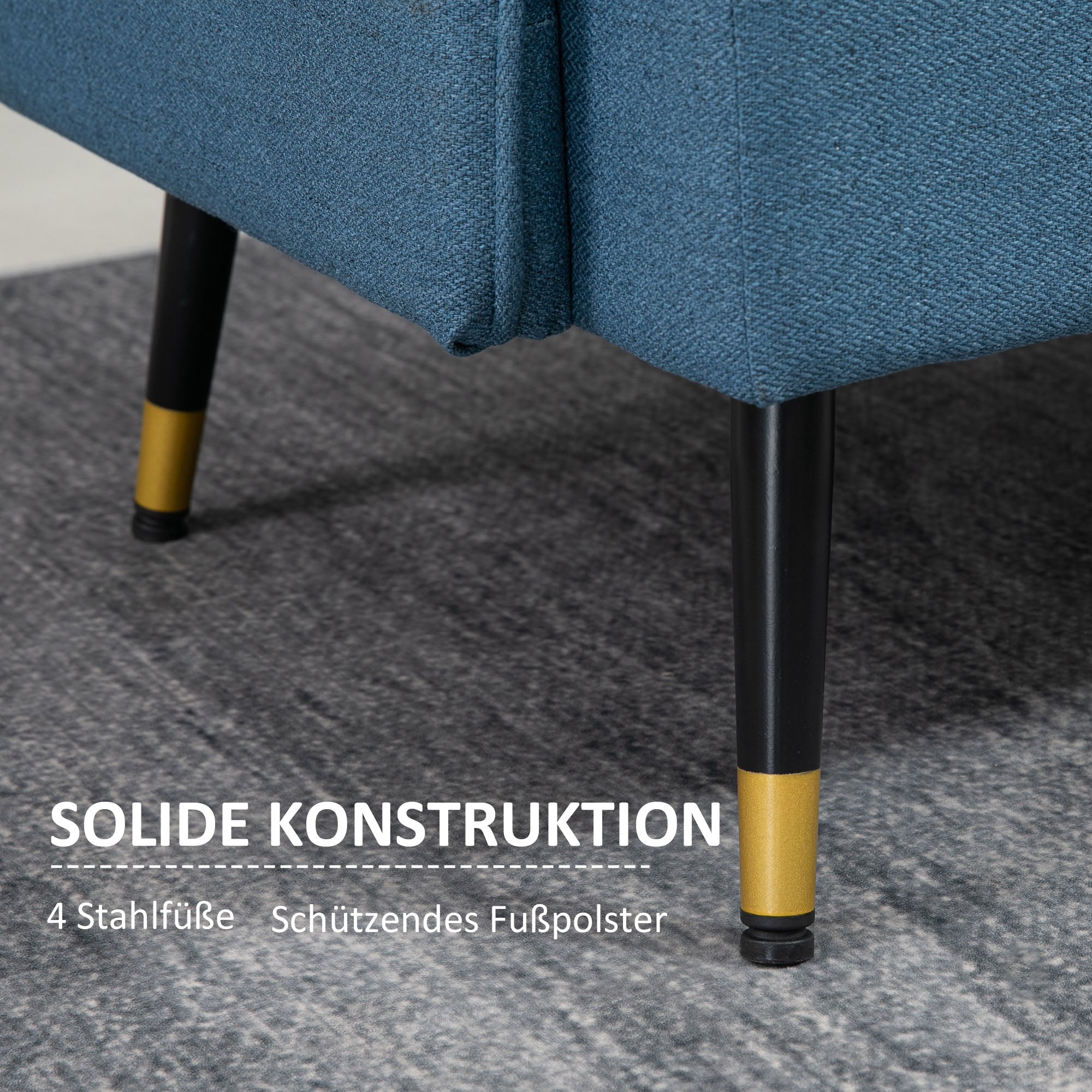 2-seater Sofa, Thick Cushion Upholstered with Steel Legs, Dark Blue