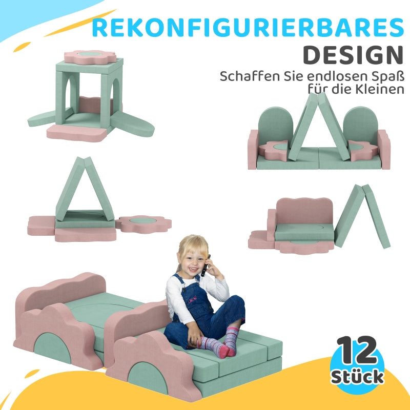 Foam Blocks for Climbing, Building and Crawling, Indoor Play Mats, Green and Pink Set of 12