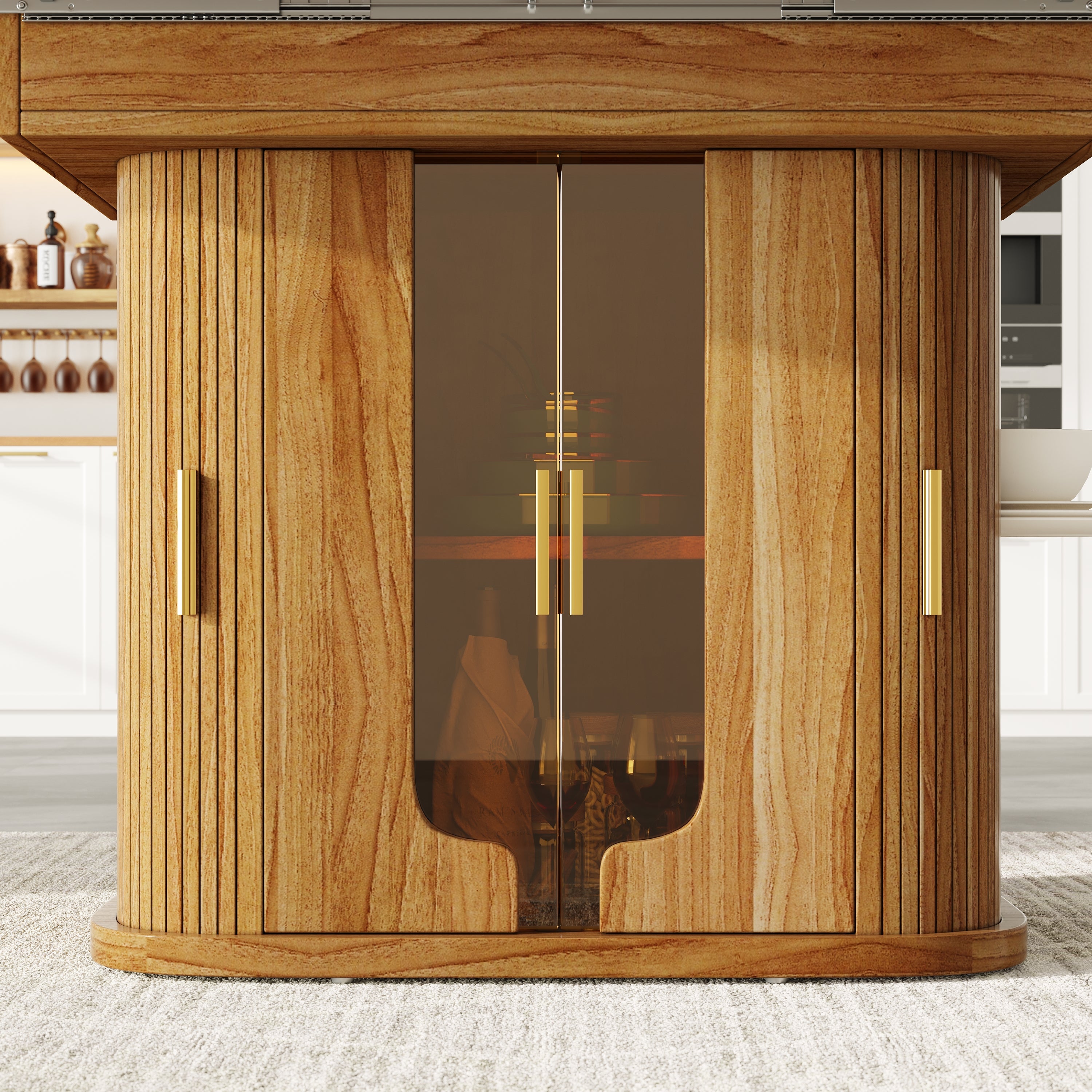 Extendable Round Dining Table, Oval 118-158 cm Seats up to 6 with Glass Doors, Walnut