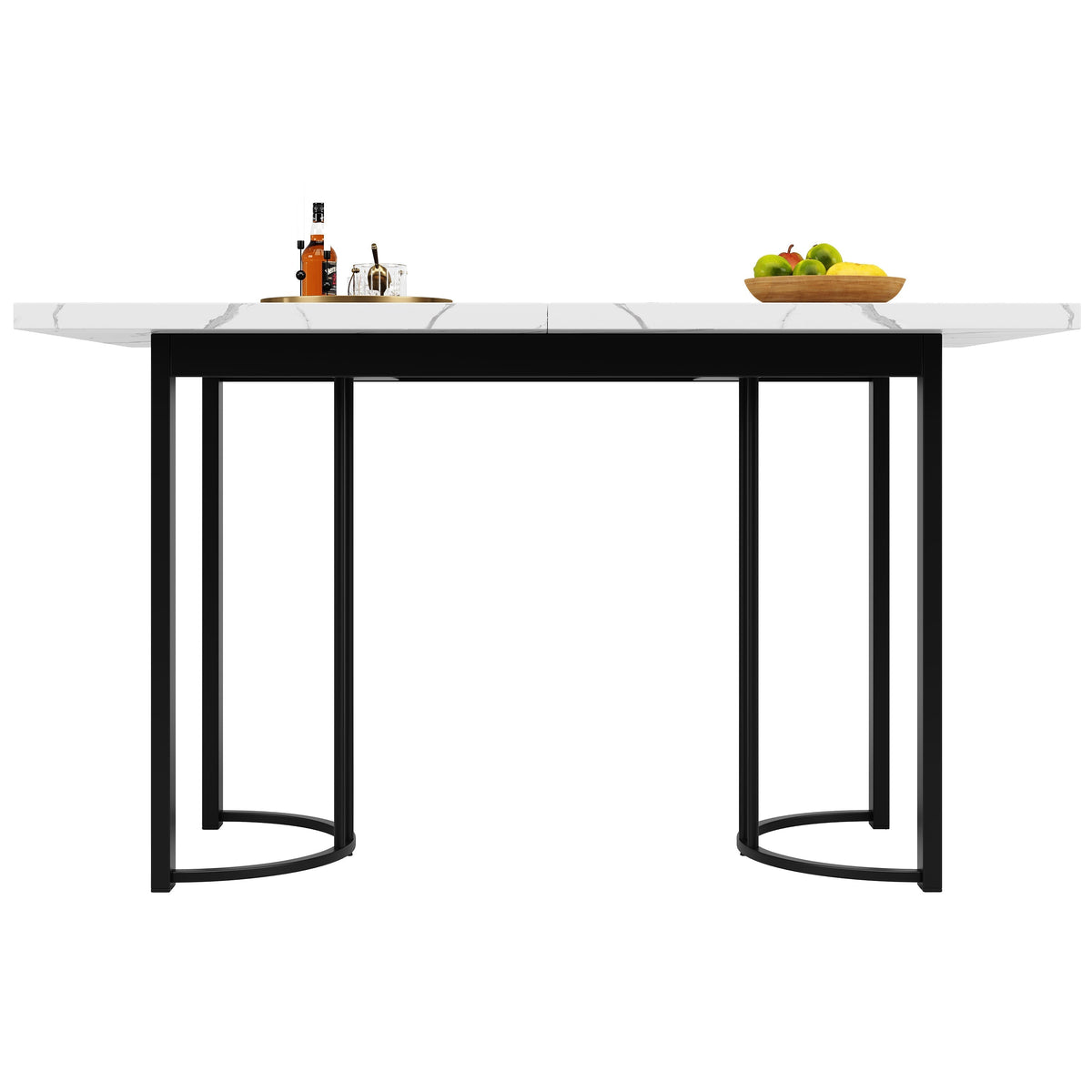 Extendable Dining Table 140-179.5cm Rectangular Metal Frame - White/Black