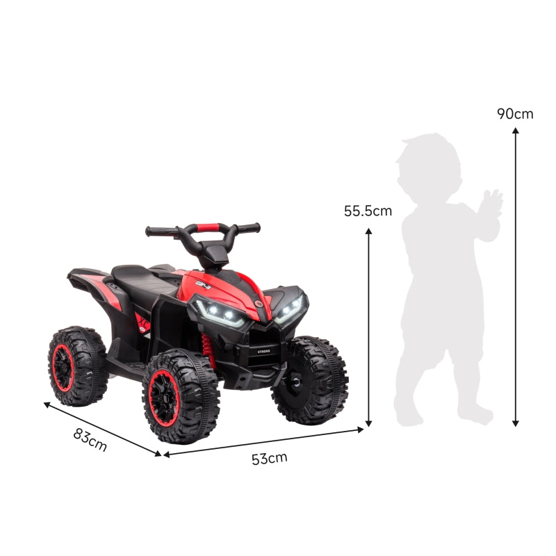 Electric Children's Quad Bike with LED Headlights, MP3 Player and Shock Absorbers, Red and Black