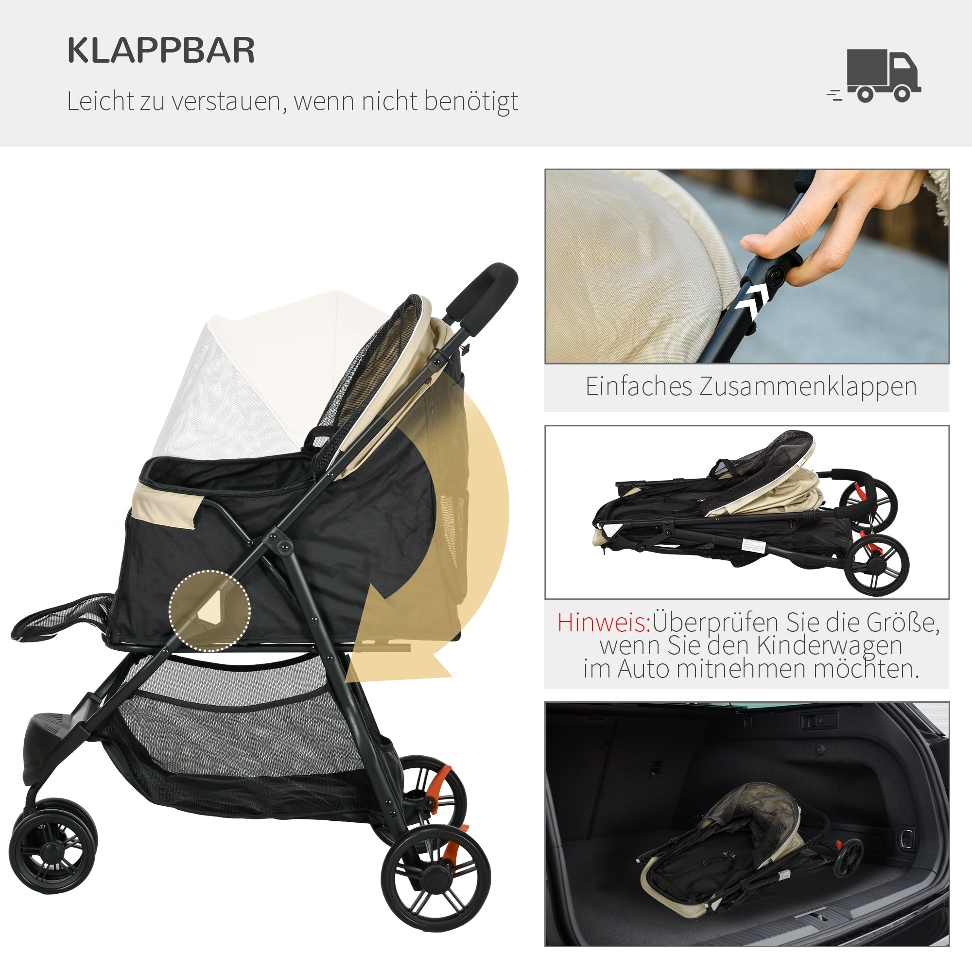 Dog Buggy 2 in 1, Foldable with Rain Cover, Khaki