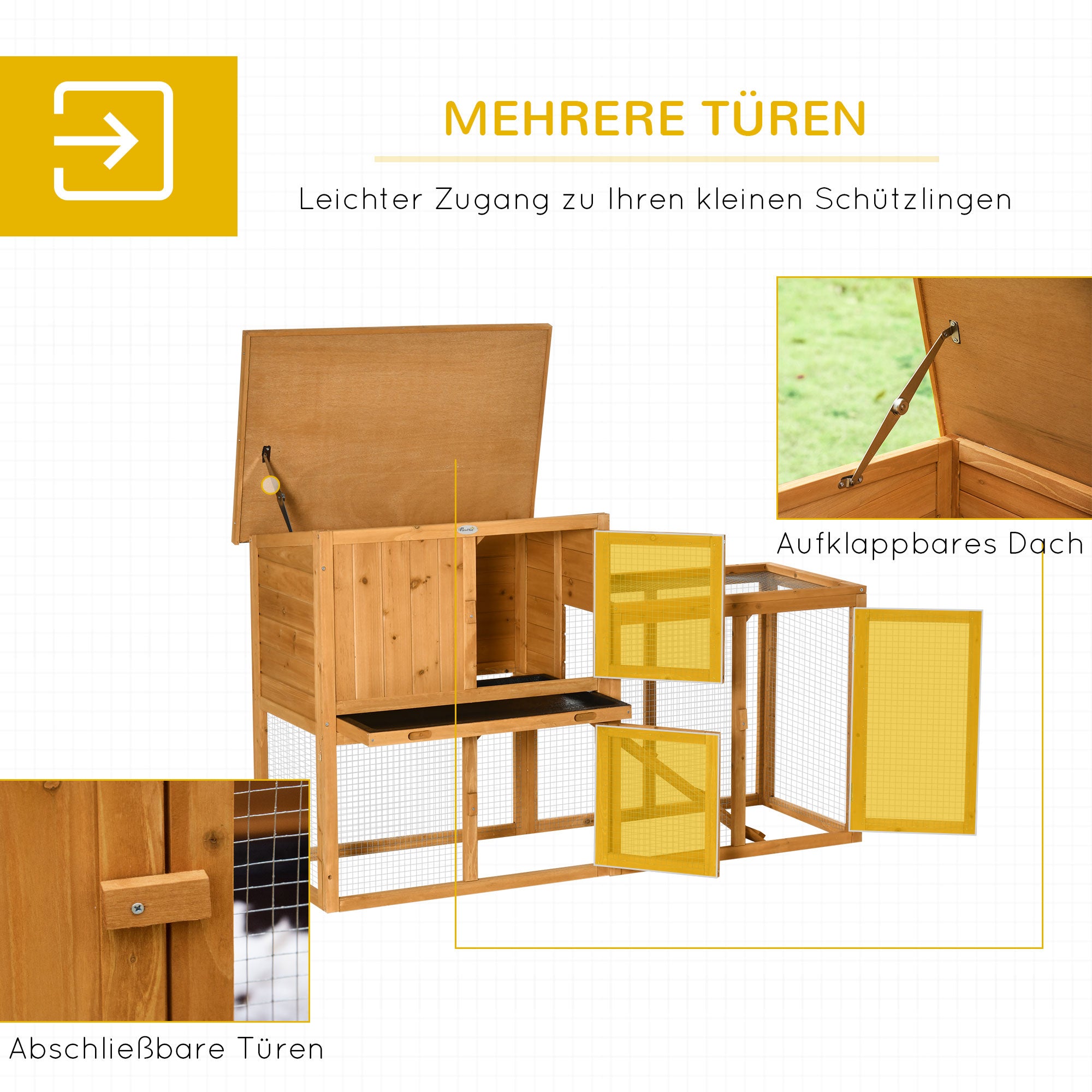 Rabbit Hutch, Removable Tray, Ramp, Fir Wood, Orange