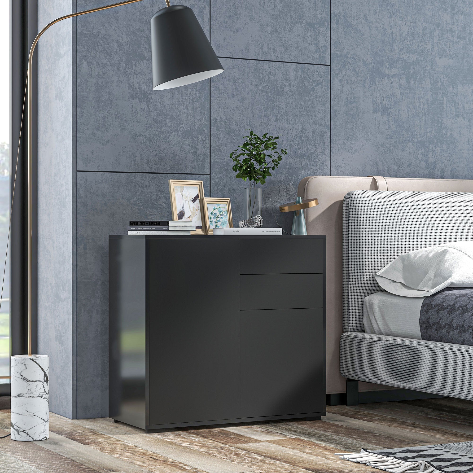 Sideboard Storage Cabinet with 2 Drawers & 2 Doors Black