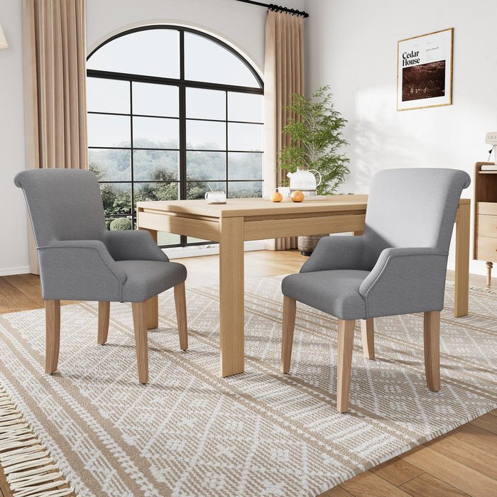 DyFun Dining Chairs Set of 2 with Armrests and Solid Wood Legs, Gray Linen