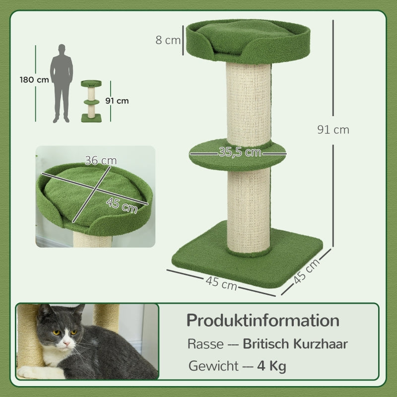 Cat Tree 91cm Play Tree with Bed, Lambswool Green
