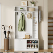 Wardrobe Set Hallway with Bench 6 Hooks 1 Door 4 Storage - White
