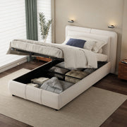 3ft Single Upholstered Storage Bed with Hydraulic Lift – Beige Velvet, 90×190cm