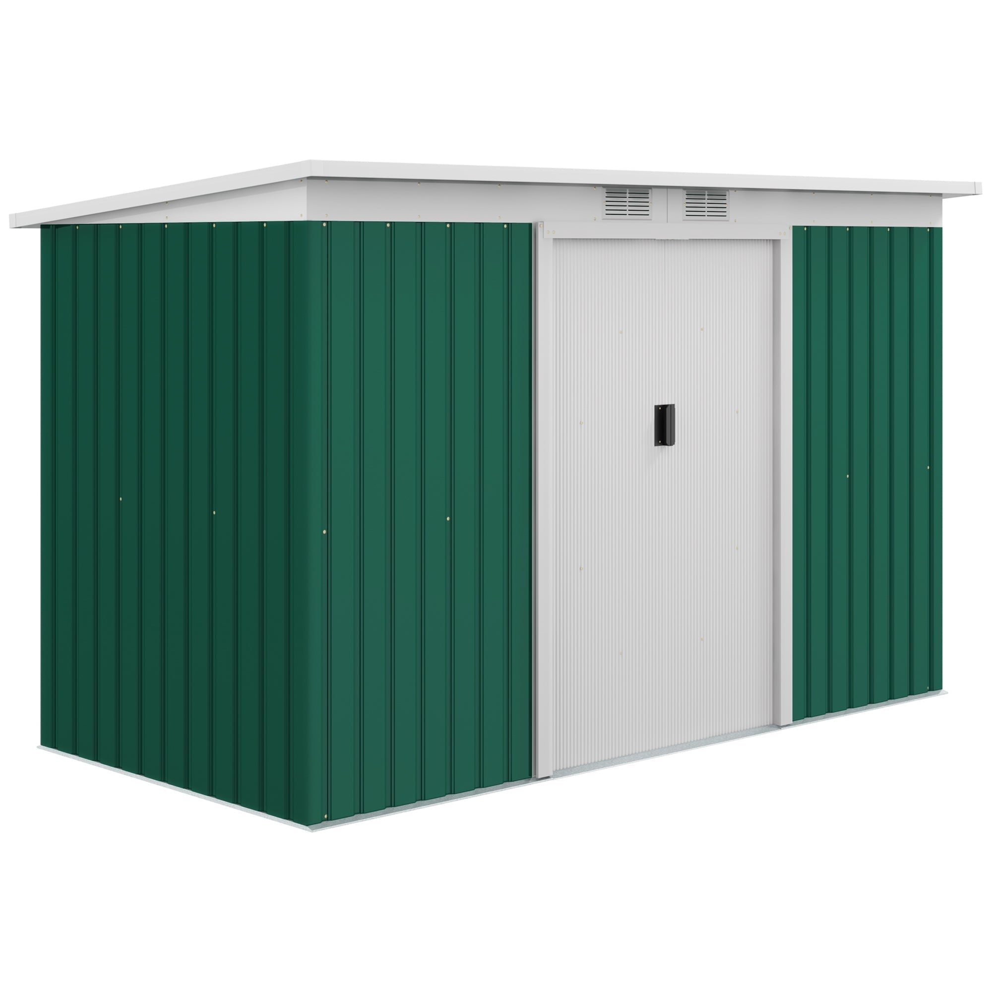 9ft x 4ft Metal Garden Shed with Foundation Kit, Ventilations, Double Doors, Deep Green