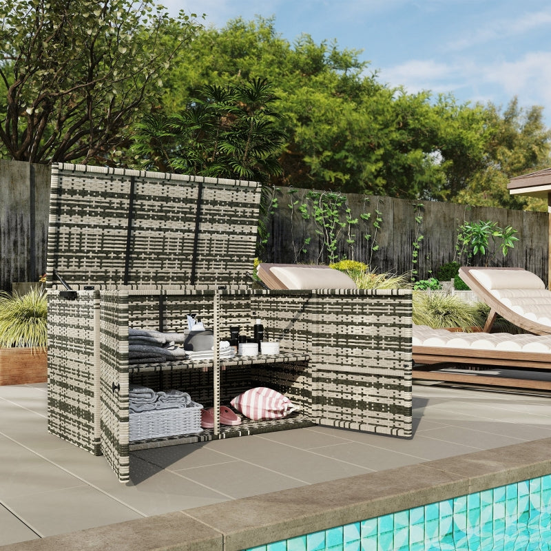 Rattan-Aufbewahrungsbox, 350L, 2-stufig, wetterfest, gemischtes Grau