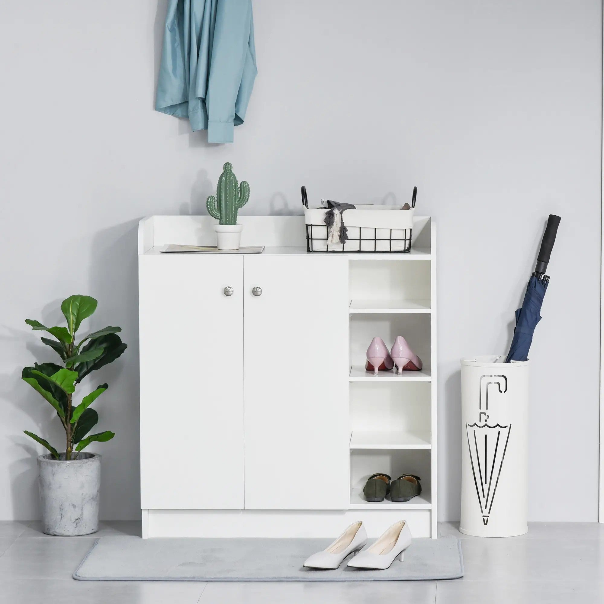 Shoe Cabinet 2 Doors 4 Compartments 83x30x90cm, White