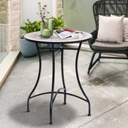 Mosaic Garden Table Round Ø60cm Balcony Side Table Steel Ceramic Orange/White