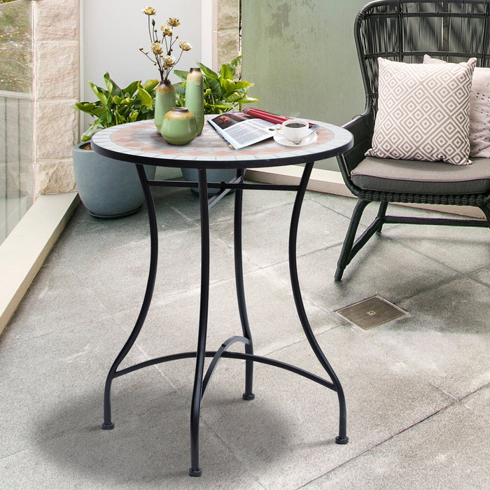 Mosaic Garden Table Round Ø60cm Balcony Side Table Steel Ceramic Orange/White