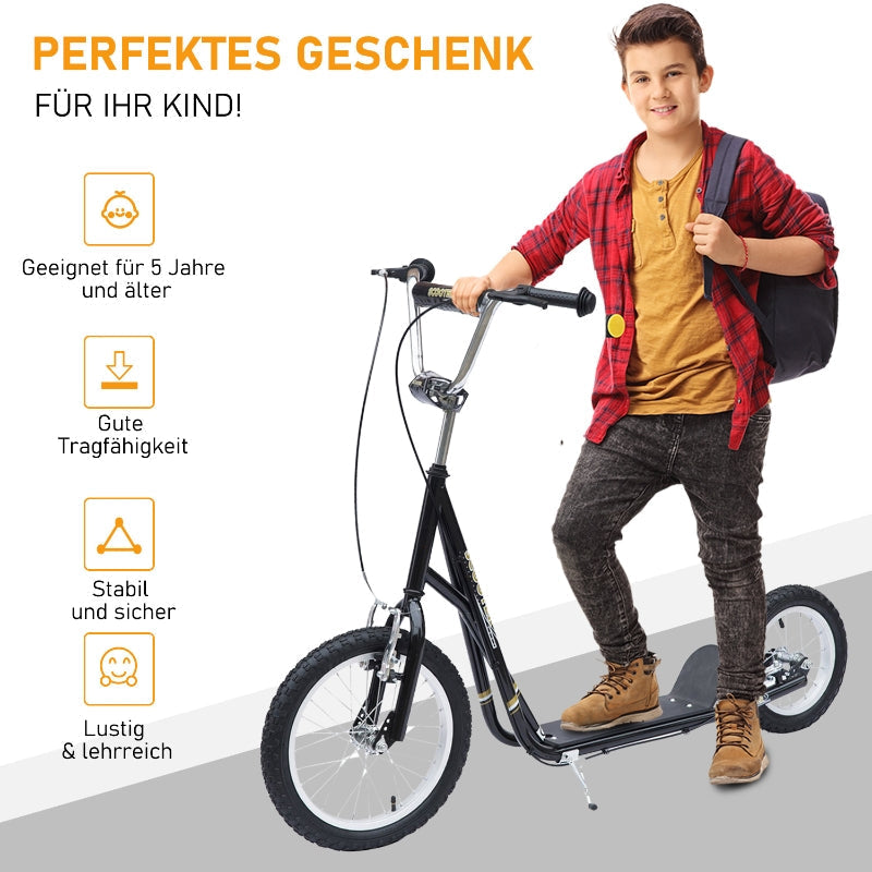Children's Scooter 16/12 inch, Kick Scooter with Brakes, Black