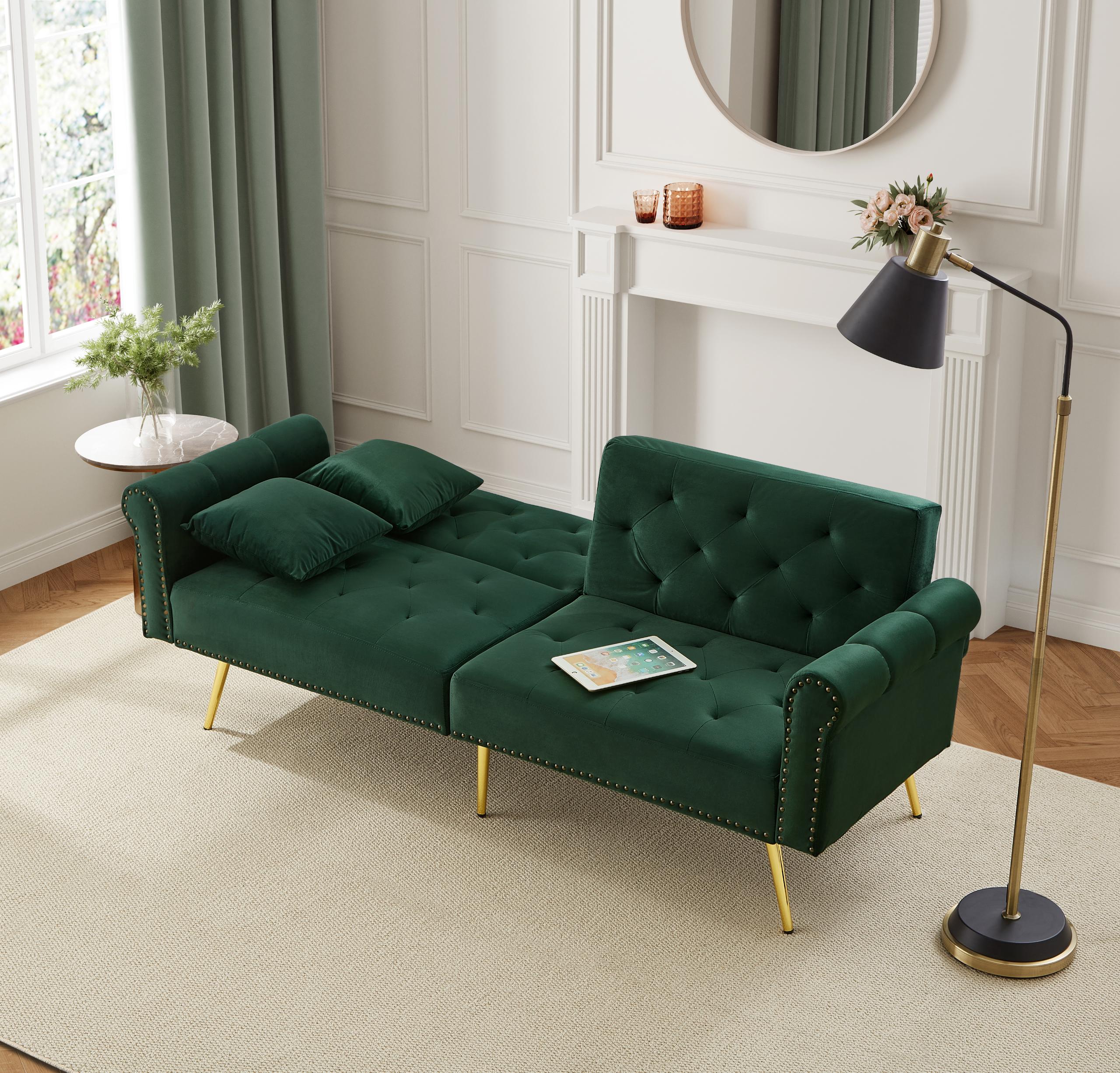Sofa Bed, 2-Seater Adjustable Backrest Space-Saving, Velvet