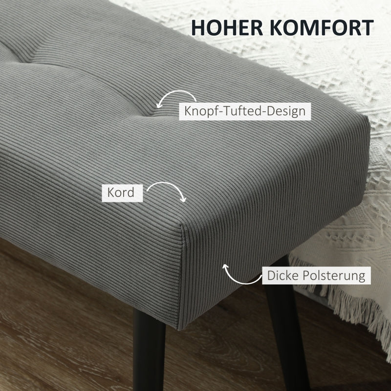 Upholstered Bench Tufted Bed Shoe Bench Metal Legs Gray