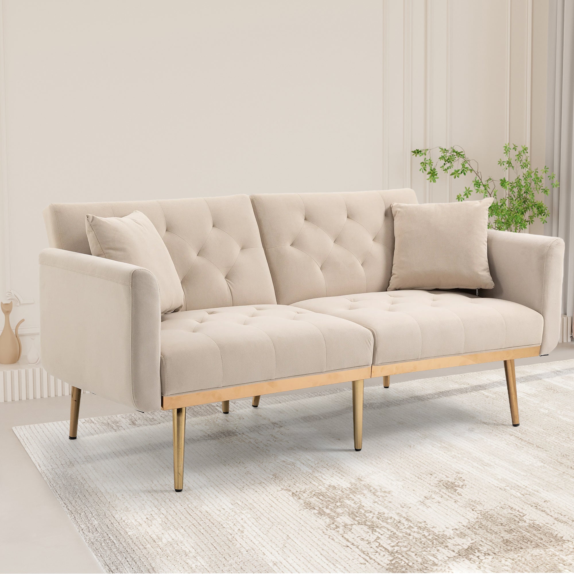 GOMYWAY 2-Seater Sofa 3-Speed Adjustable Backrest Gold Metal Legs Velvet