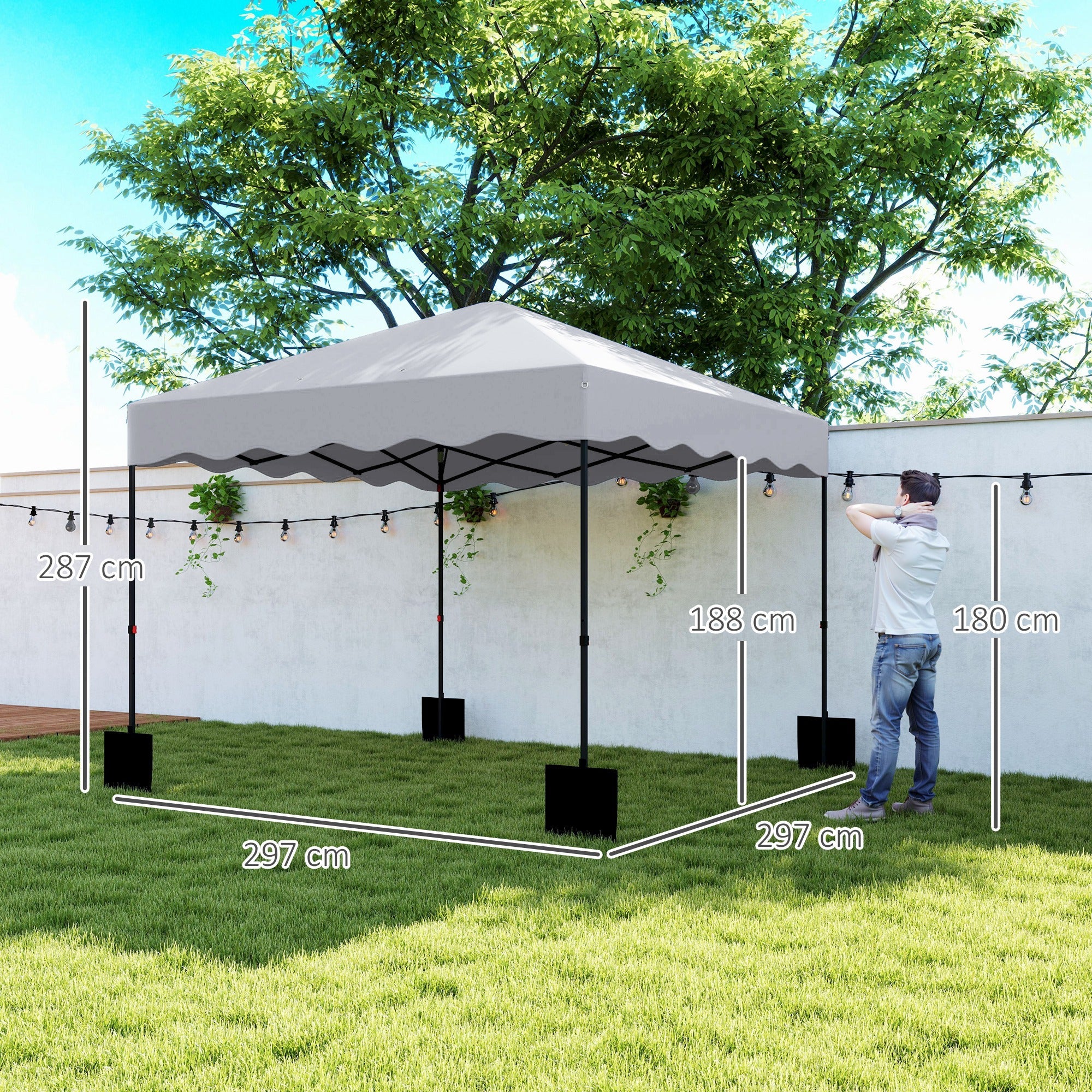 Pavilion Pop-up Folding, 3x3m, Water-Repellent, Winterproof, UV 50+, Light Grey