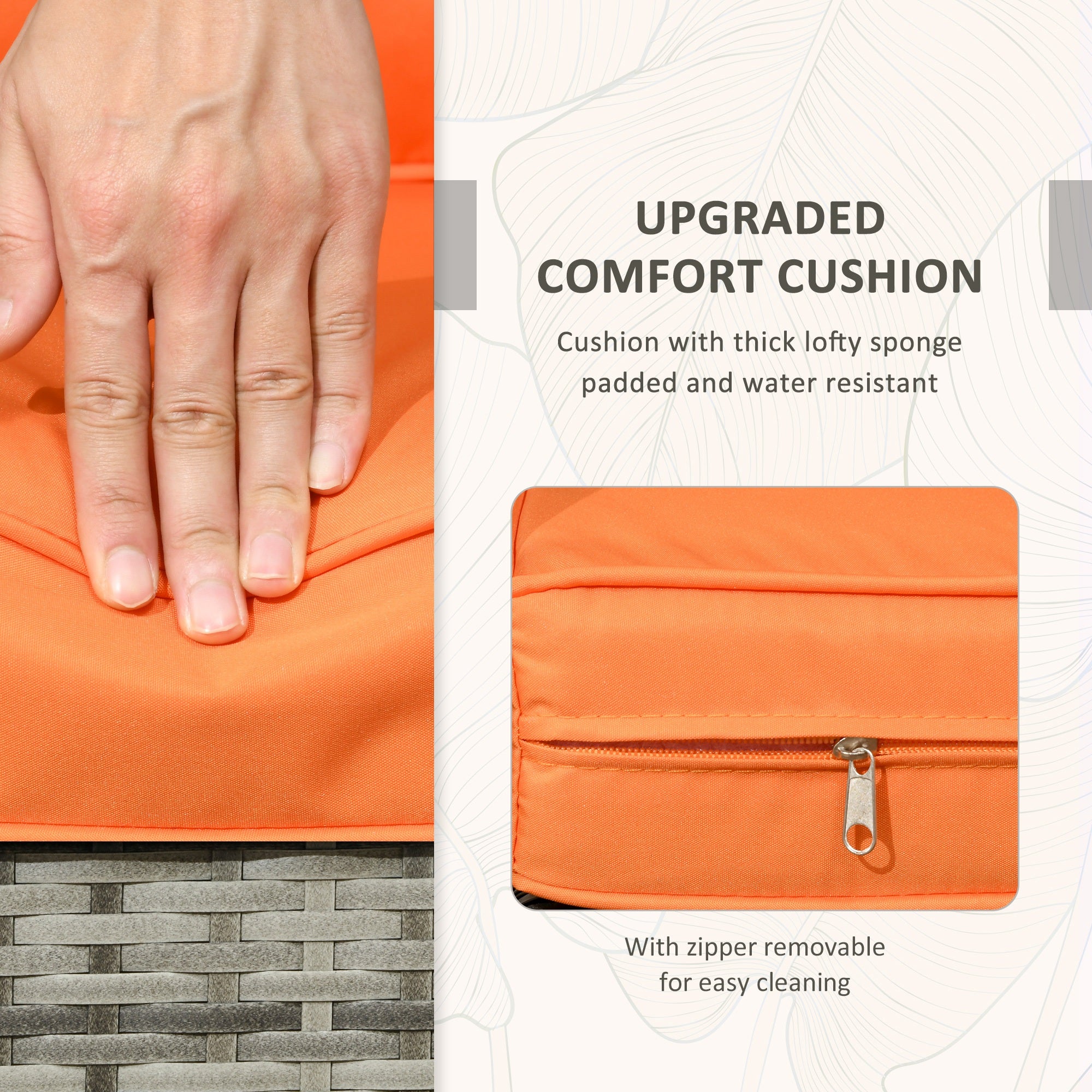 3 Pieces Rattan Bistro Set with Storage Coffee Table and Chairs, Orange