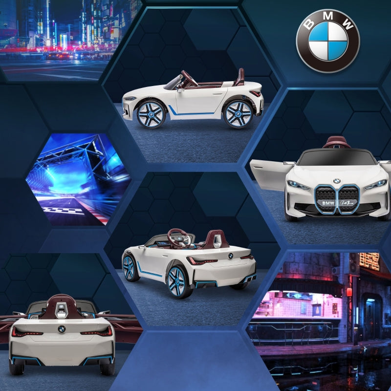 BMW i4 Kids Electric Ride-On Car 12V, White, Red and Light Blue