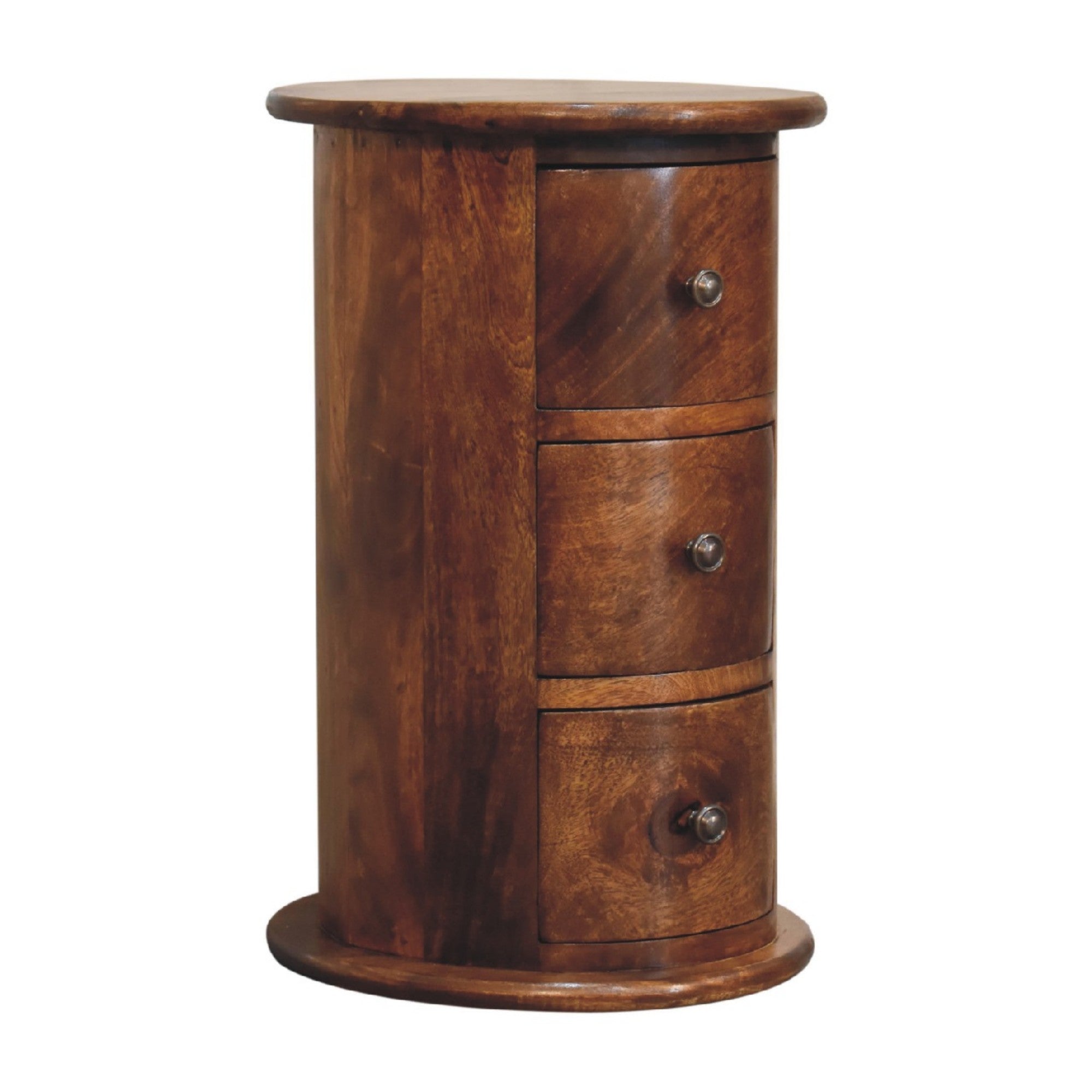 Solid Wood Mini Drum Chest with 3 Drawers, Dark Brown
