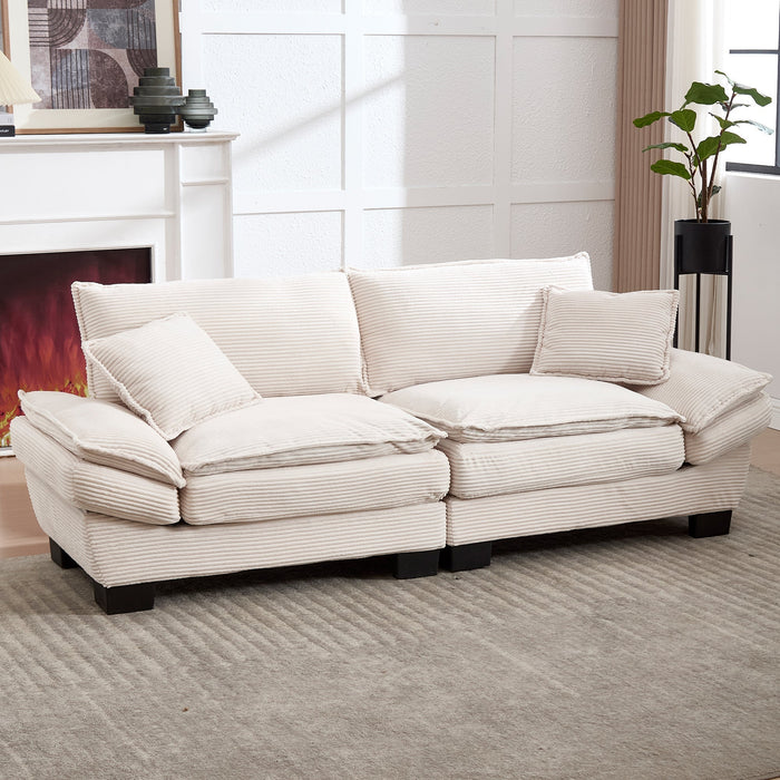 Double Sofa, Modern Simple Feather Bed Cozy Spacious, Beige