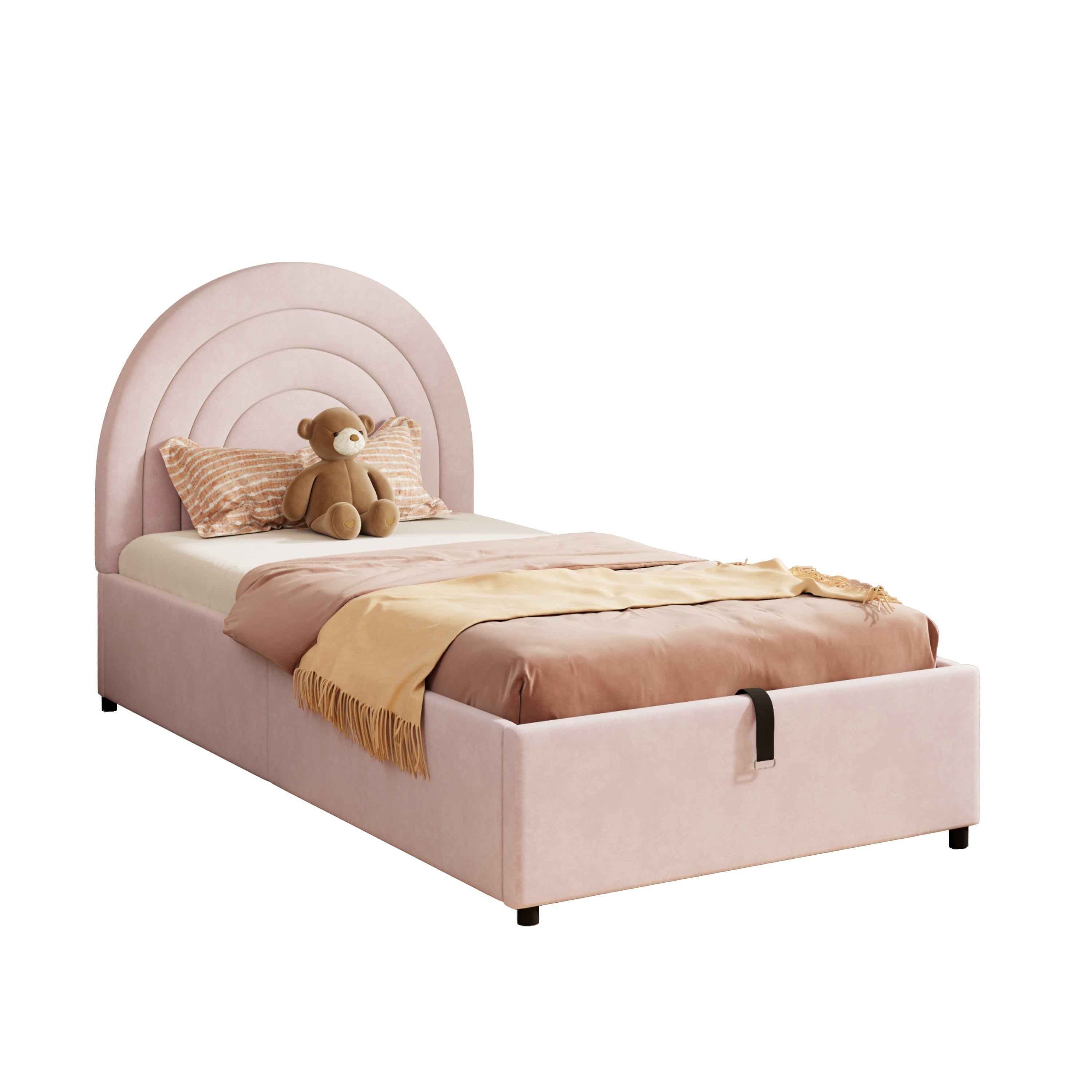 Upholstered Single Bed 90x200 with Slatted Base and Headboard, Pink Velvet
