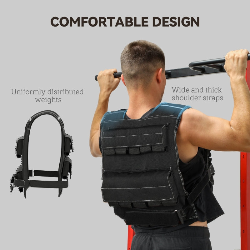 Adjustable Weighted Vest, 20KG with 30 Metal Weights and Reflective Strips
