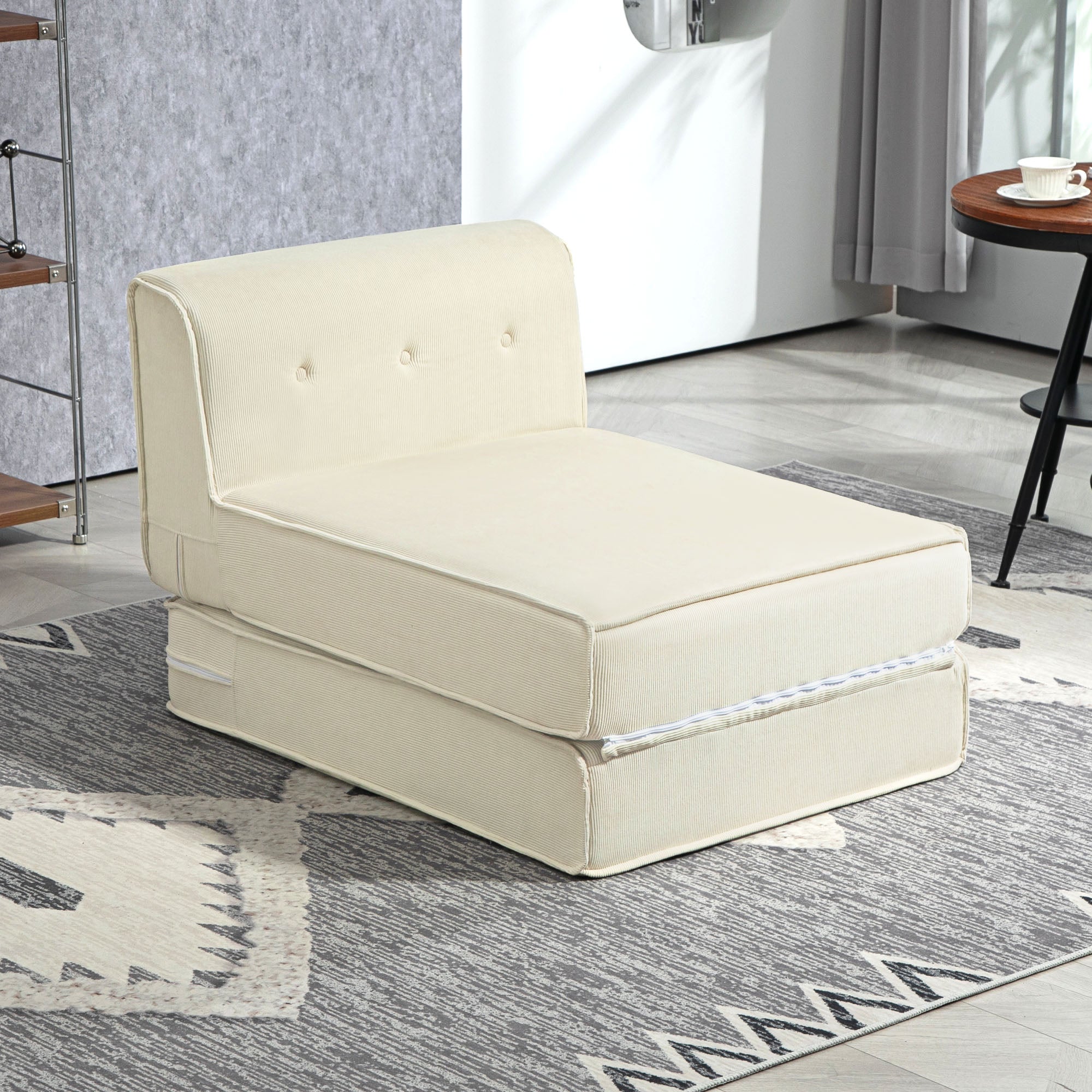 Sofa Bed 2-in-1 Foldable Upholstered 240 kg, Corduroy Cream White