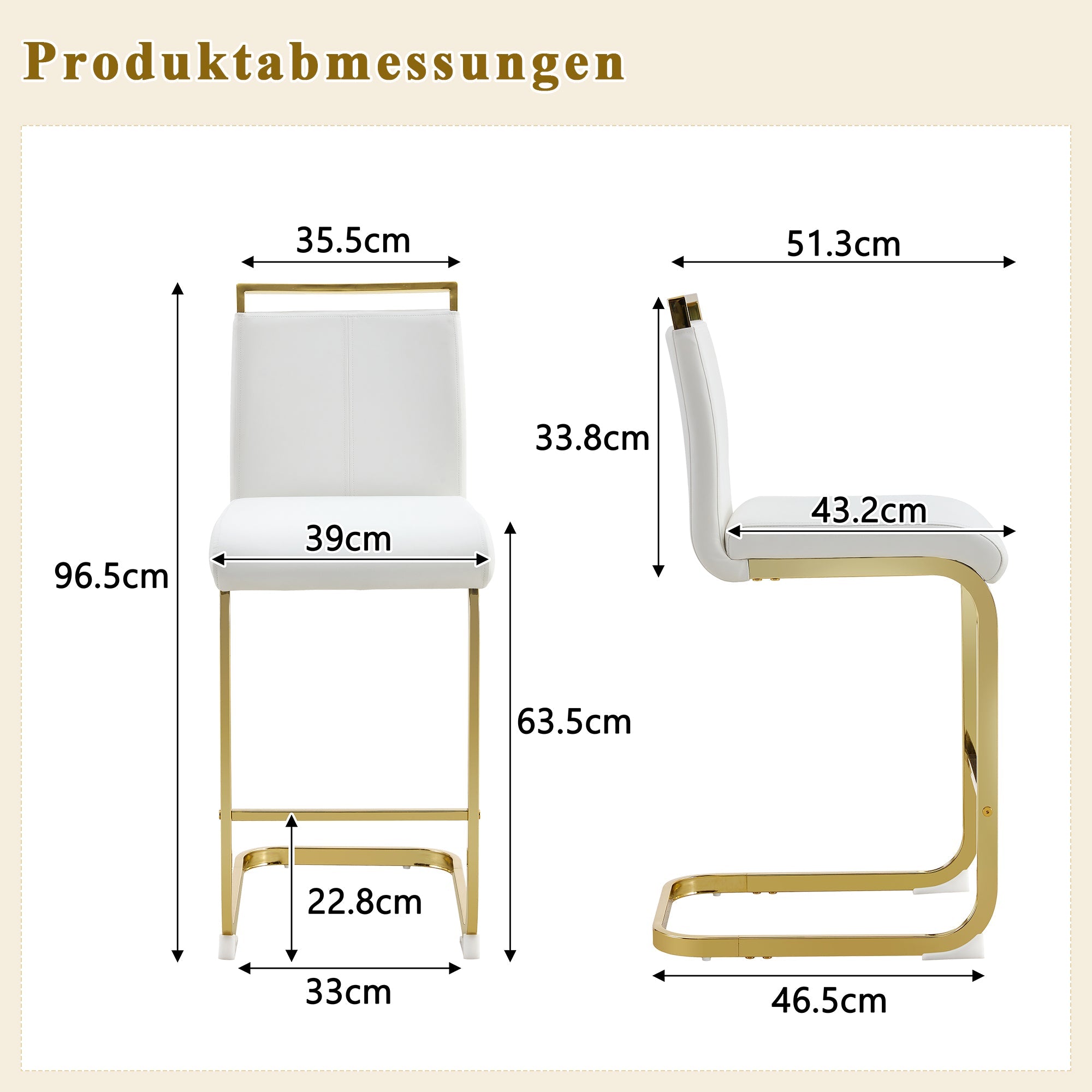 Bar Stools Set of 2 Nordic Style Gold Metal Legs - White Faux Leather
